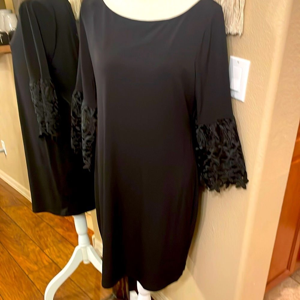 Ivanka Trump Black Dress Lace Trim Bell Sleeve